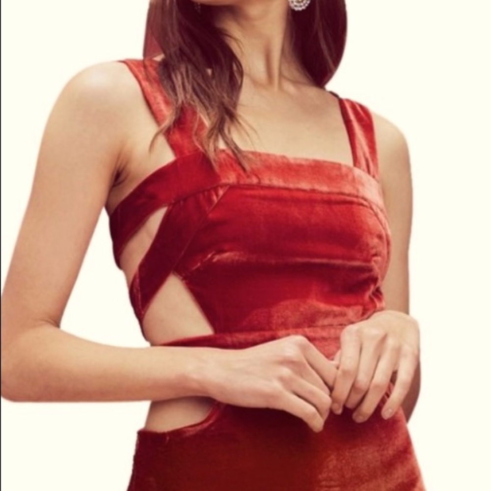 Rust Kate Velvet Overall Cut Mini Night Out Dress